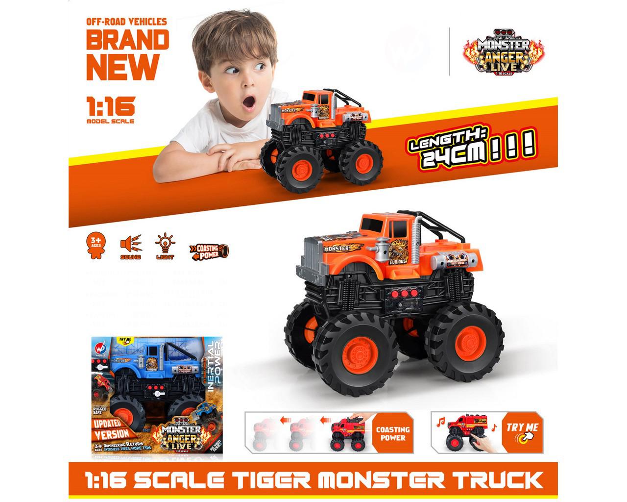 4x4 monster con sonido a pila en caja exhibidora