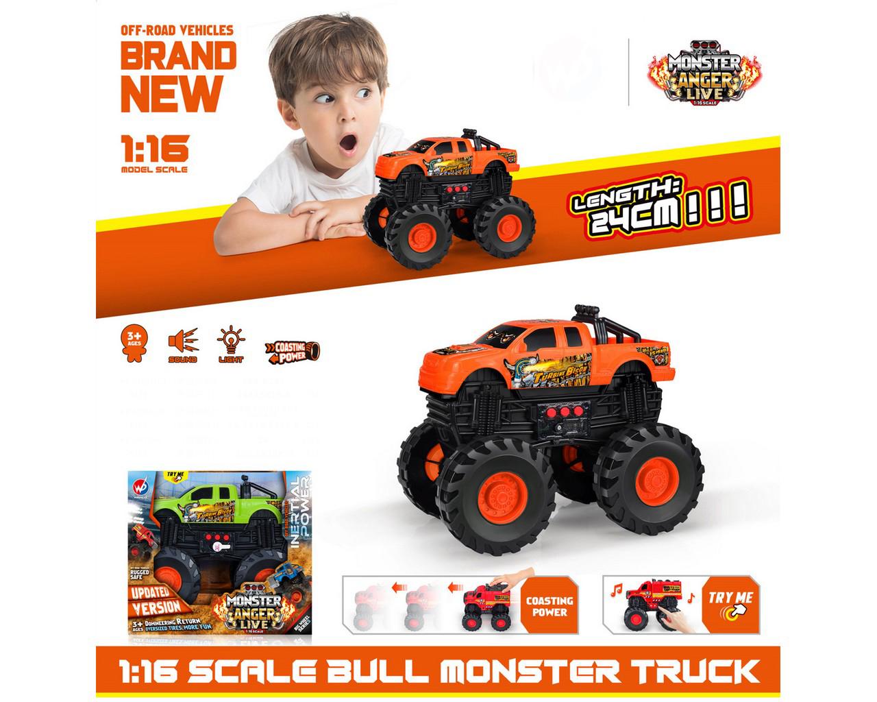 4x4 monster con sonido a pila en caja exhibidora