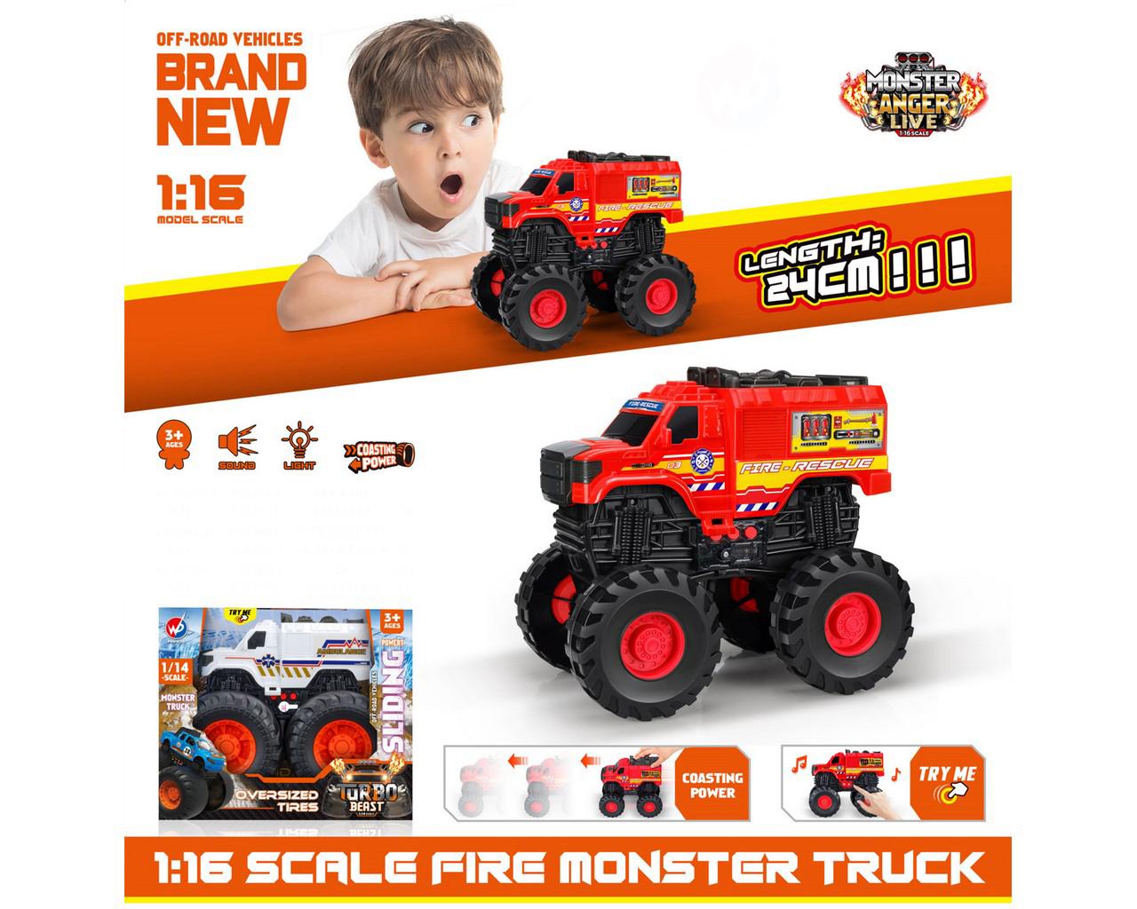 4x4 monster con sonido a pila en caja exhibidora
