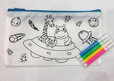 Cartuchera con fibras para colorear en bolsa